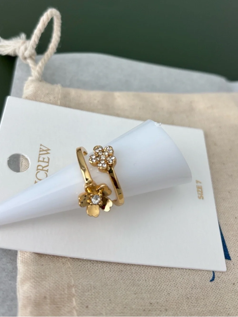 J. Crew Gold Floral Wrap Ring with Crystal Accents